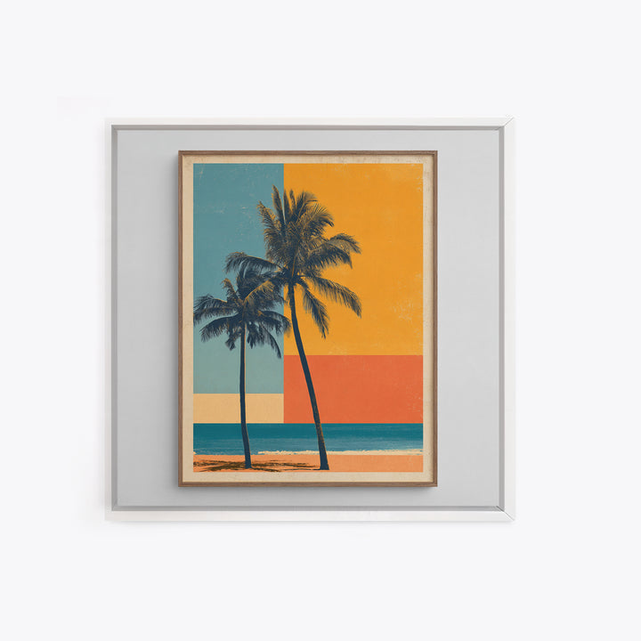 Hawaii Surf and Palm Tree Poster Framed Canvas Print, Travel Poster(2), Fine Art Print, Living Room Decor, Fine Art, Voyage, TPO-1x1-57