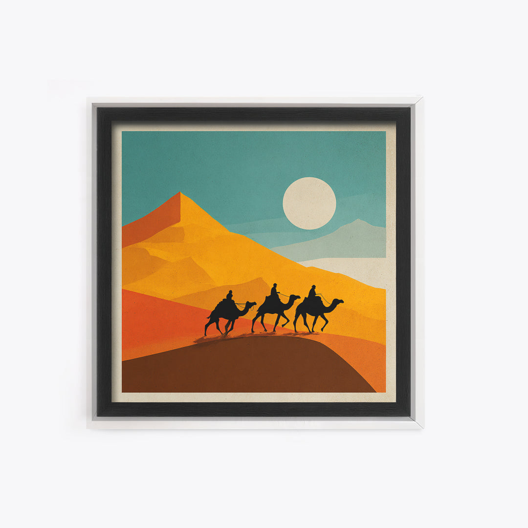 Moroccan Desert Caravan Travel Poster Framed Canvas Print, Travel Poster(2), Modern Decor, Living Room Decor, Fine Art, Voyage, TPO-1x1-79