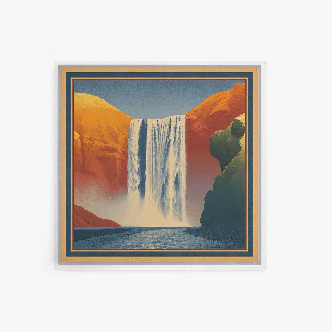 Iceland Waterfall and Northern Lights Canvas Print, Travel Poster(2), Neutral Decor, Living Room Decor, Fine Art, Voyage, TPO-1x1-86