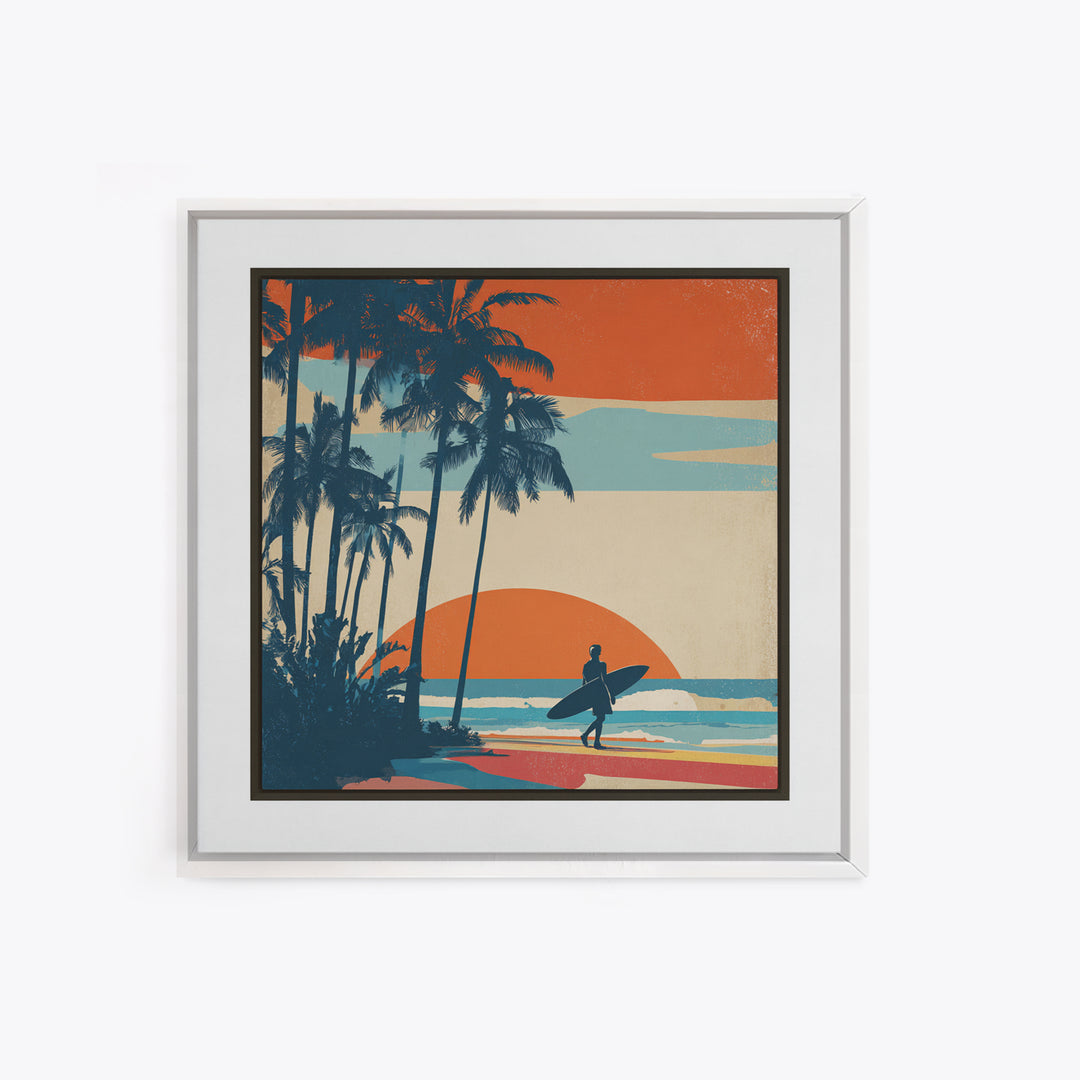 Hawaii Surf and Palm Tree Poster Canvas Print, Travel Poster(2), Digital Poster, Living Room Decor, Fine Art, Voyage, TPO-1x1-9