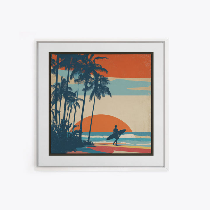 Hawaii Surf and Palm Tree Poster Canvas Print, Travel Poster(2), Digital Poster, Living Room Decor, Fine Art, Voyage, TPO-1x1-9
