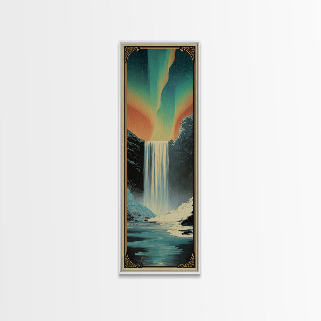 Iceland Waterfall and Northern Lights Canvas Print, Travel Poster(2), Digital Download Art, Living Room Decor, Fine Art, Voyage, TPO-1x3-26