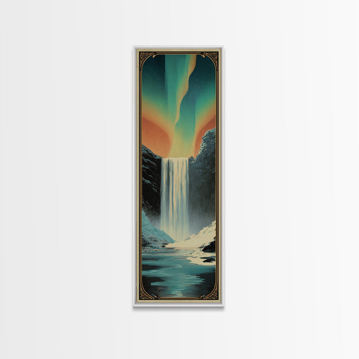 Iceland Waterfall and Northern Lights Canvas Print, Travel Poster(2), Digital Download Art, Living Room Decor, Fine Art, Voyage, TPO-1x3-26