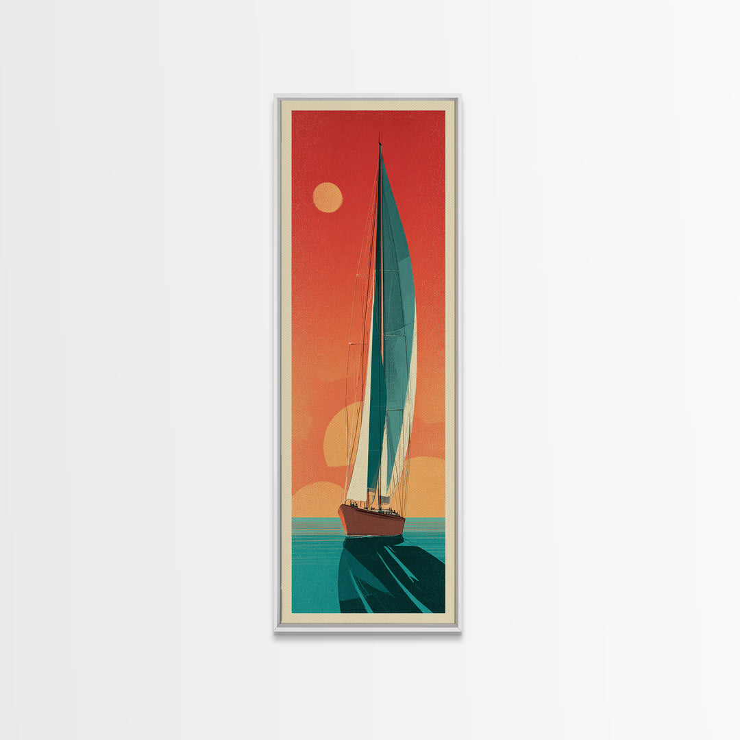 Greek Island Sailboat and Sun Poster Canvas Print, Travel Poster(2), Room Decor, Living Room Decor, Fine Art, Voyage, TPO-1x3-28