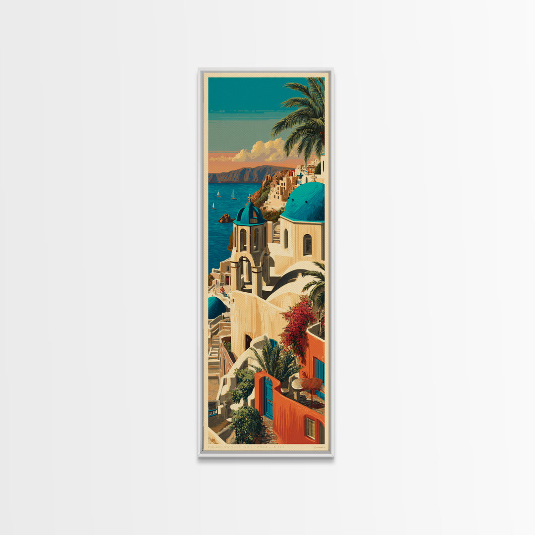 Santorini White Buildings and Cobalt Water Canvas Print, Travel Poster(2), Posters, Living Room Decor, Fine Art, Voyage, TPO-1x3-40