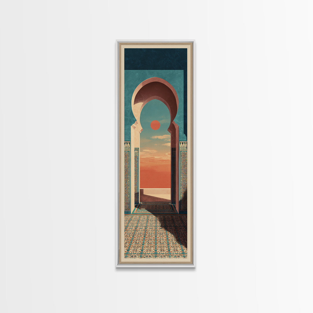 Marrakesh Arch and Tile Pattern Poster Framed Canvas Print, Travel Poster(2), Neutral Decor, Living Room Decor, Voyage, TPO-1x3-53