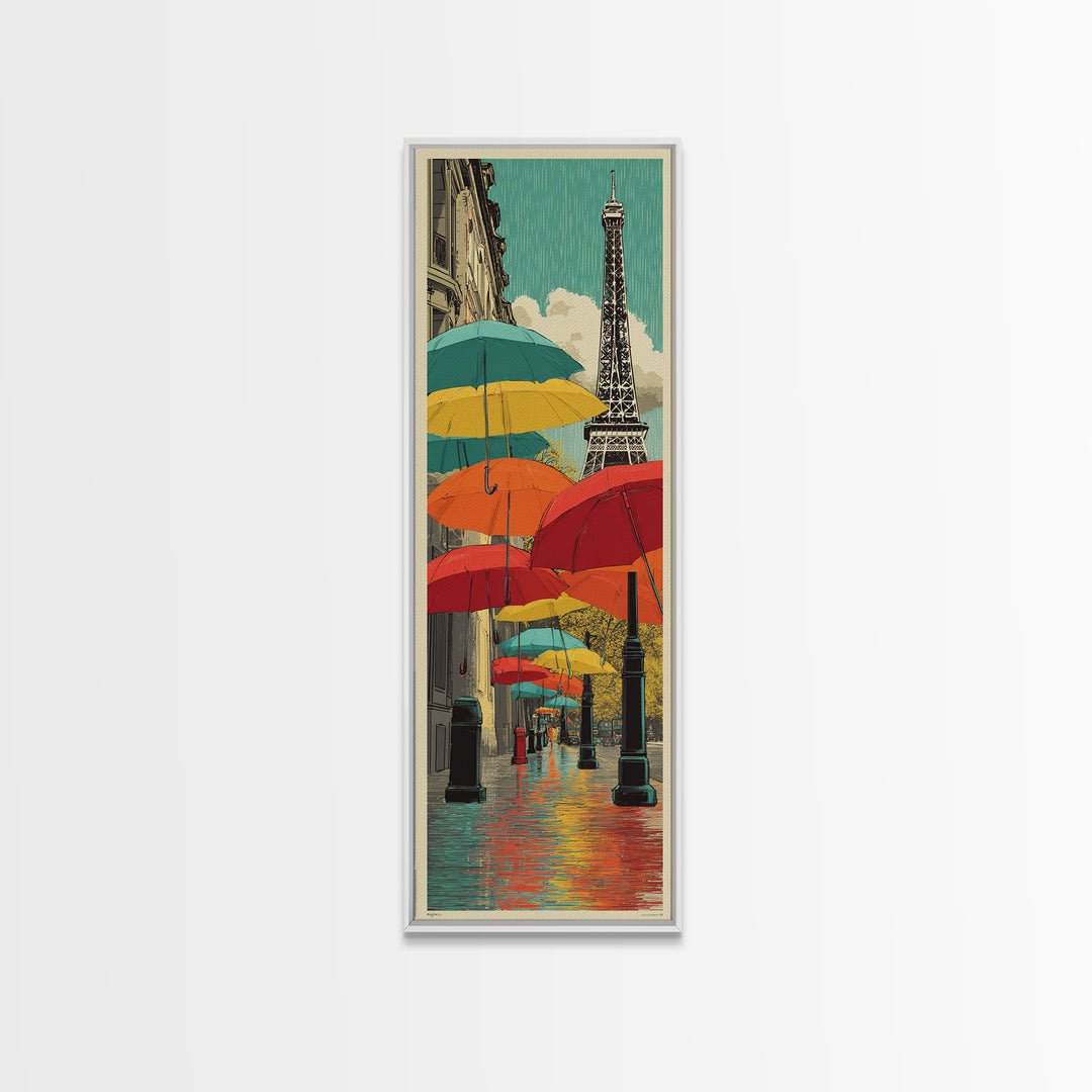 London Rainy Street Umbrella Graphic Framed Canvas Print, Travel Poster(2), Landscape Prints, Living Room Decor, Voyage, TPO-1x3-70