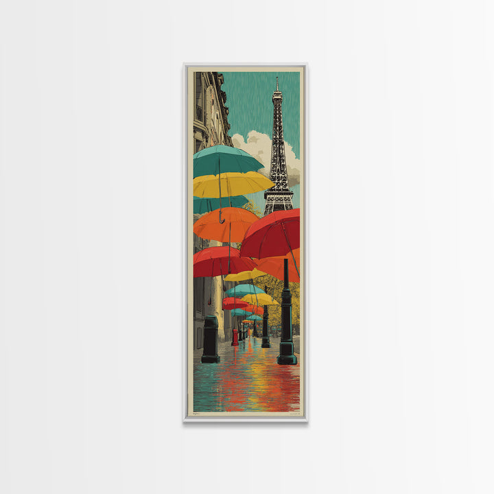 London Rainy Street Umbrella Graphic Framed Canvas Print, Travel Poster(2), Landscape Prints, Living Room Decor, Voyage, TPO-1x3-70