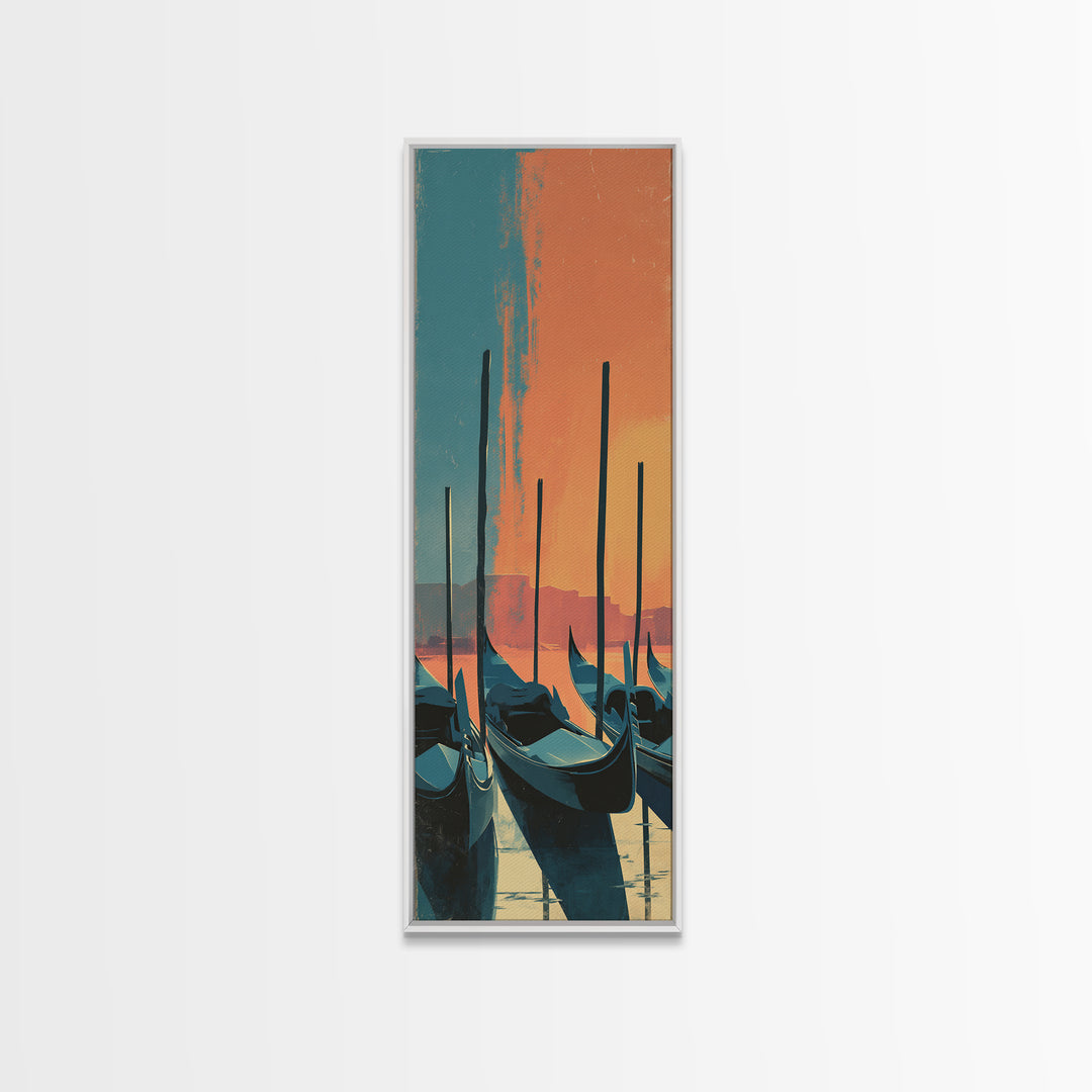 Venice Gondola Silhouette Canvas Print, Travel Poster(2), Retro Wall Art, Living Room Decor, Fine Art, Voyage, Map Print, TPO-1x3-72