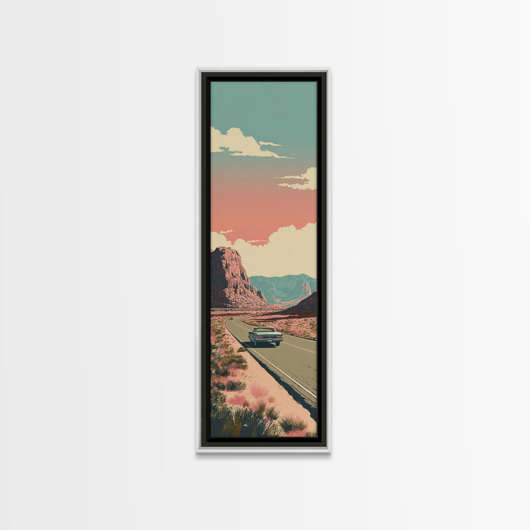 Route 66 Desert Road Framed Canvas Print, Travel Poster(2), Landscape Art, Living Room Decor, Oil Painting, Voyage, TPO-1x3-75