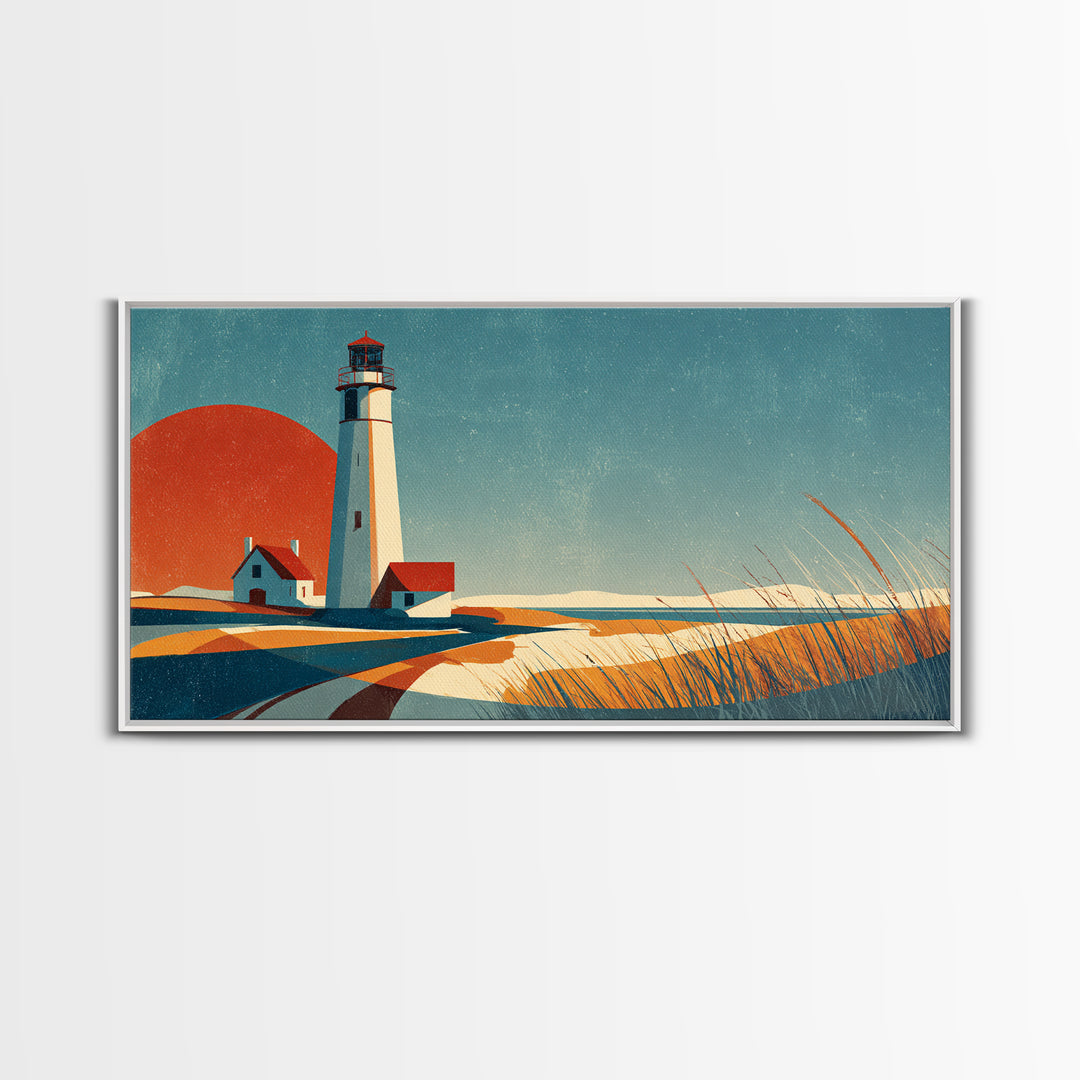 Cape Cod Lighthouse Summer Poster Framed Canvas Print, Travel Poster(2), Modern Decor, Living Room Decor, Fine Art, Voyage, TPO-2x1-14