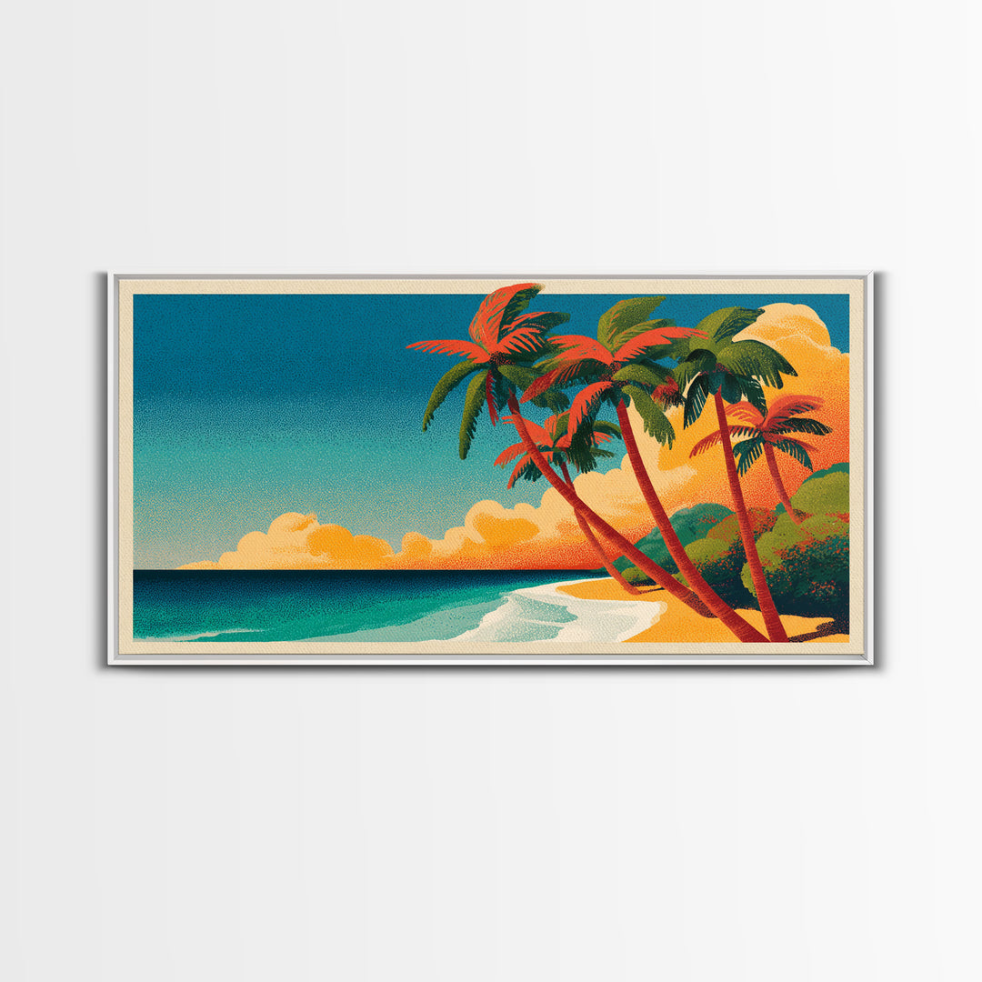 Tropical Island Lagoon Poster Framed Canvas Print, Travel Poster(2), Fine Art Print, Living Room Decor, Fine Art, Voyage, TPO-2x1-20