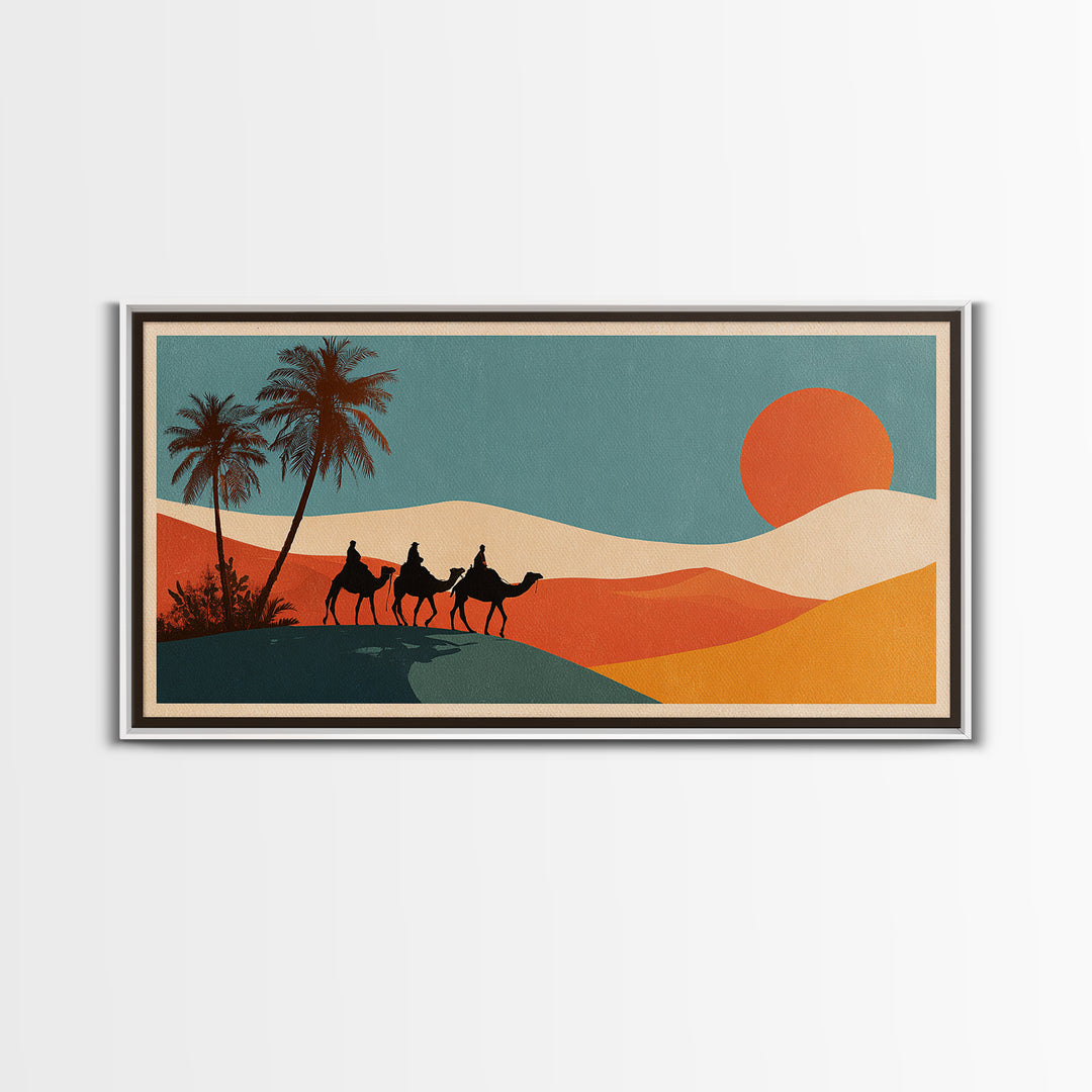 Moroccan Desert Caravan Travel Poster Framed Canvas Print, Travel Poster(2), Modern Decor, Living Room Decor, Fine Art, Voyage, TPO-2x1-27