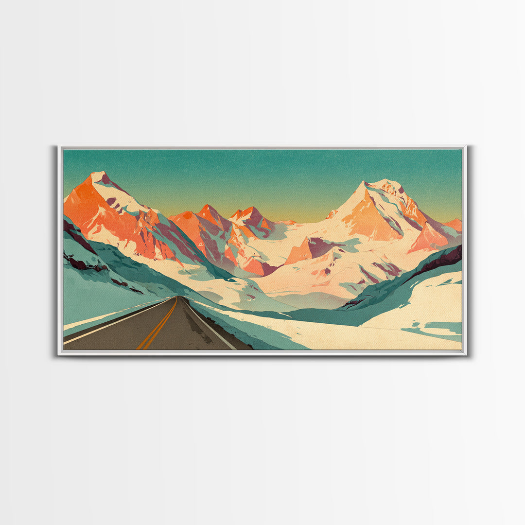 Swiss Alps Ski Poster Framed Canvas Print, Travel Poster(2), Minimalist Decor, Living Room Decor, Voyage, Printable Art, TPO-2x1-28