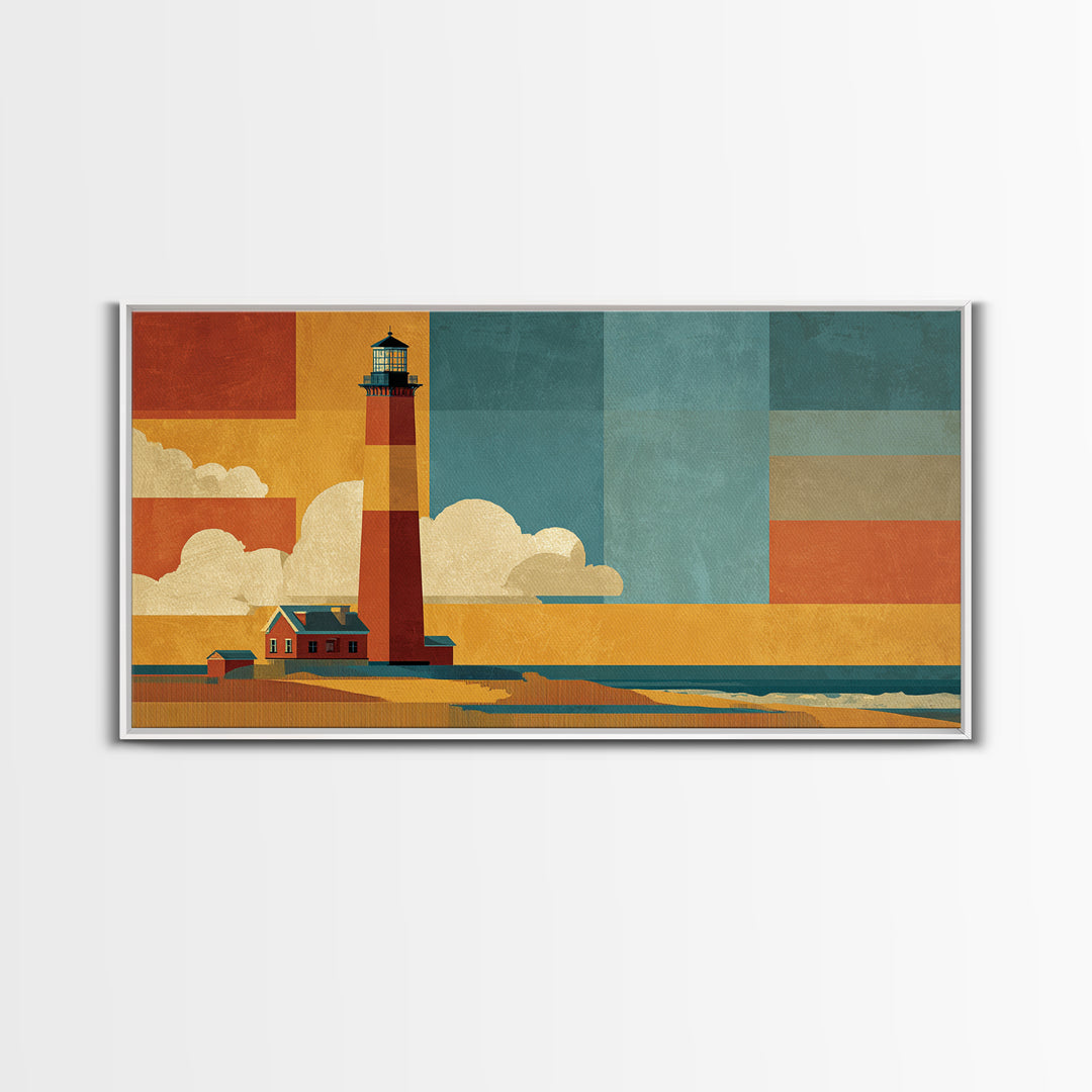 Cape Cod Lighthouse Summer Poster Framed Canvas Print, Travel Poster(2), Modern Decor, Living Room Decor, Fine Art, Voyage, TPO-2x1-38