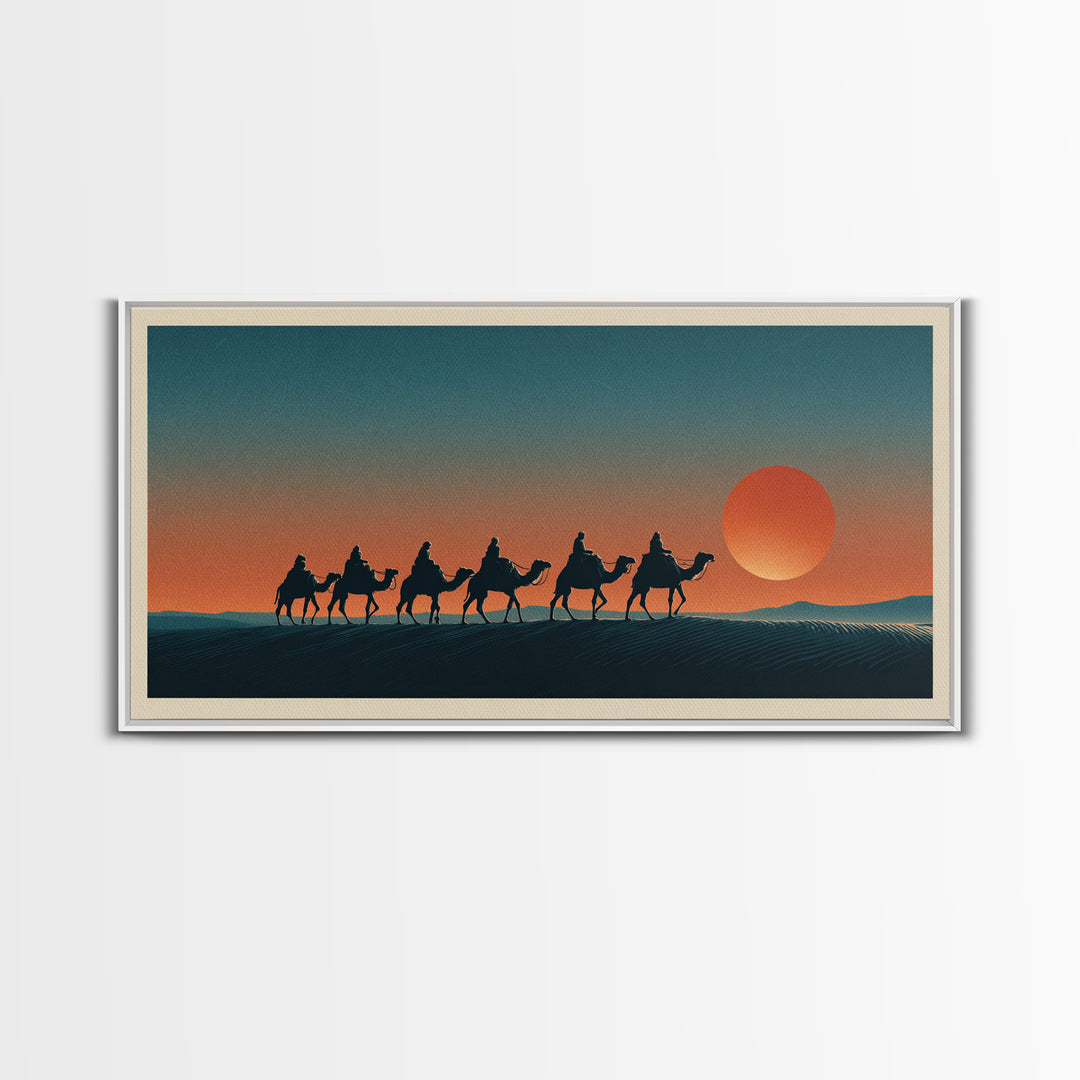 Moroccan Desert Caravan Travel Poster Framed Canvas Print, Travel Poster(2), Statement Artwork, Living Room Decor, Voyage, TPO-2x1-75