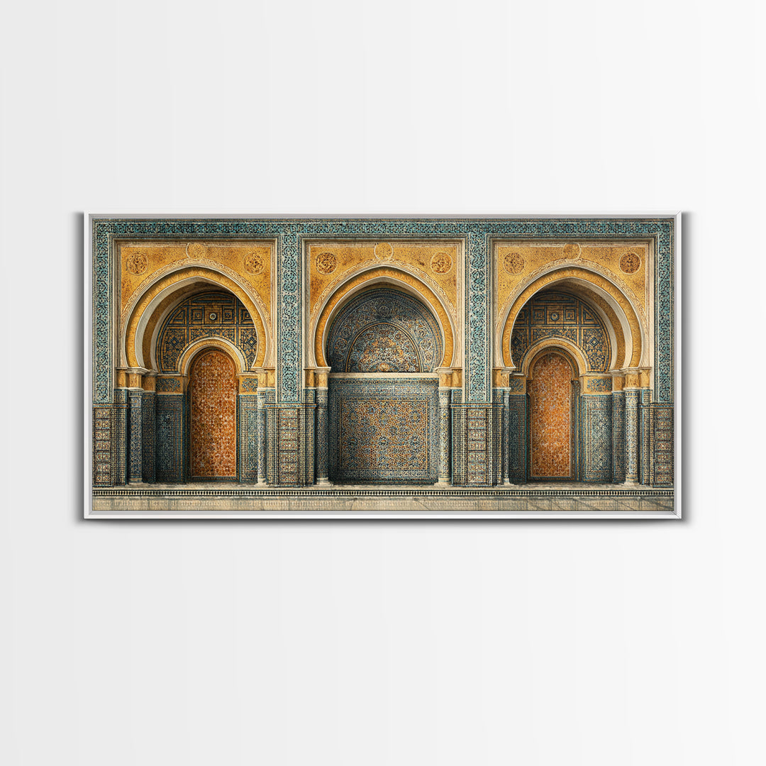 Marrakesh Arch and Tile Pattern Poster Framed Canvas Print, Travel Poster(2), Digital Print, Living Room Decor, Voyage, TPO-2x1-85