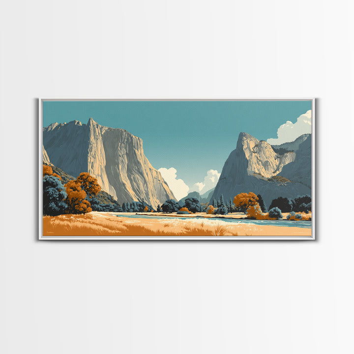 Yosemite Valley Graphic Framed Canvas Print, Travel Poster(2), Digital Poster, Living Room Decor, Oil Painting, Voyage, TPO-2x1-95