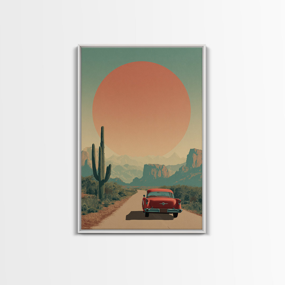 Route 66 Desert Road Framed Canvas Print, Travel Poster(2), Wall Art, Living Room Decor, Fine Art, Voyage 447, Set of Wall Art, TPO-2x3-47