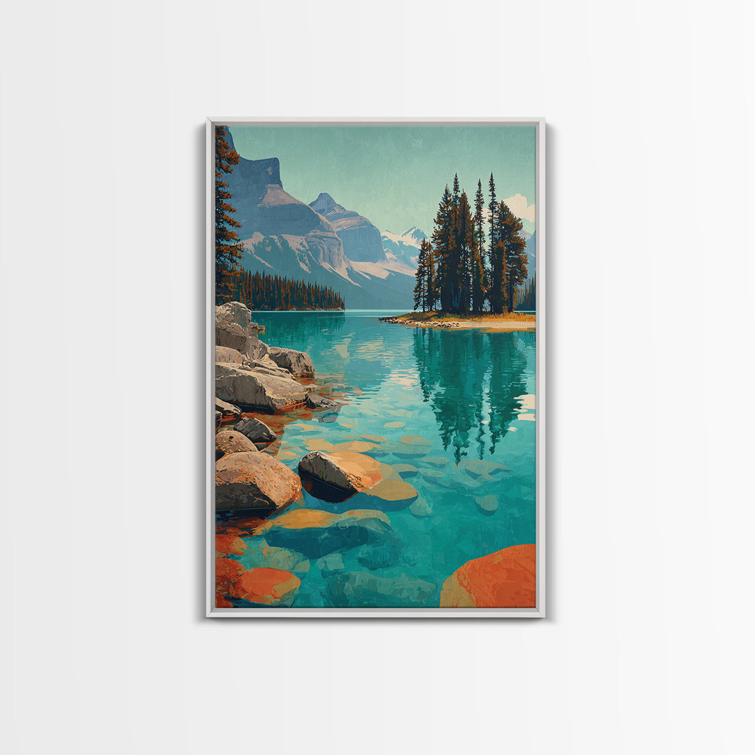 Banff Lake with Turquoise Water Framed Canvas Print, Travel Poster(2), Room Decor, Living Room Decor, Fine Art, Voyage, TPO-2x3-51