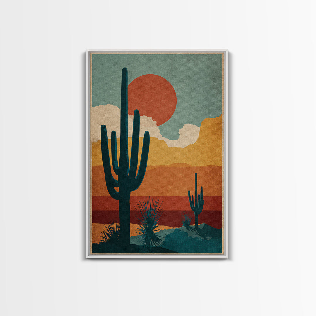 Mexico Cactus and Sun Travel Poster Framed Canvas Print, Travel Poster(2), Digital Wall Art, Living Room Decor, Voyage, TPO-2x3-53