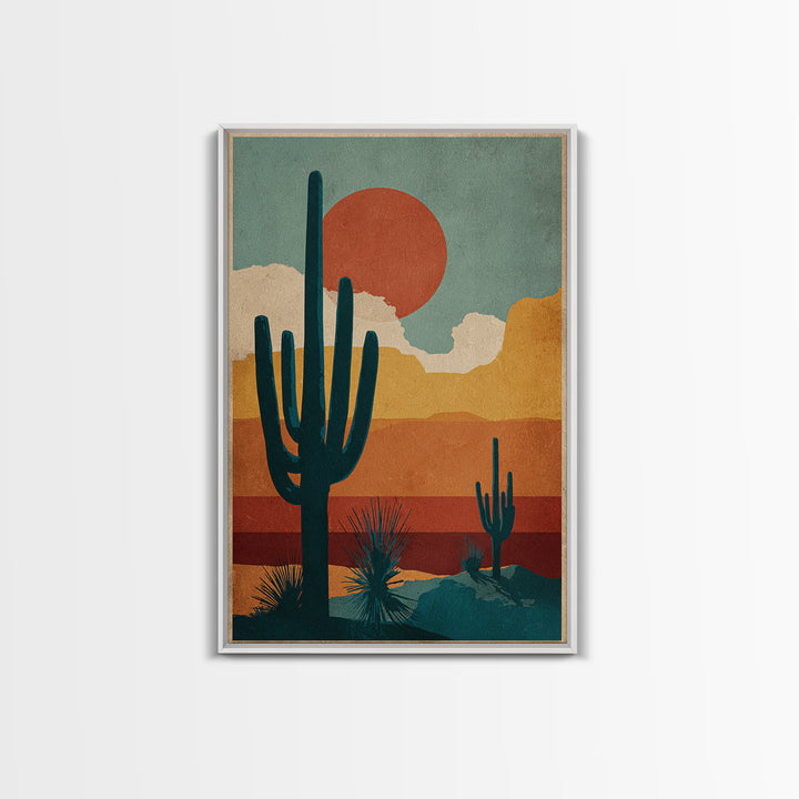 Mexico Cactus and Sun Travel Poster Framed Canvas Print, Travel Poster(2), Digital Wall Art, Living Room Decor, Voyage, TPO-2x3-53