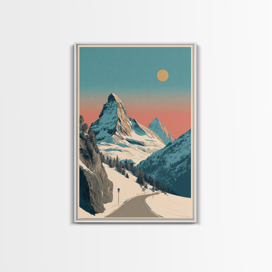 Swiss Alps Ski Poster Framed Canvas Print, Travel Poster(2), Room Decor, Living Room Decor, Fine Art, Voyage, Travel Gift, TPO-2x3-64