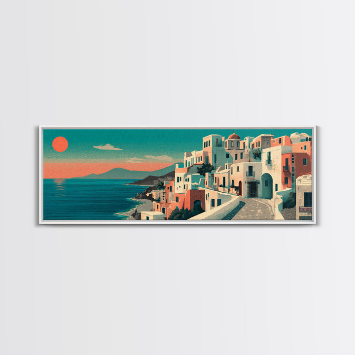 Santorini White Buildings and Cobalt Water Canvas Print, Travel Poster(2), City Wall Art, Living Room Decor, Fine Art, Voyage, TPO-3x1-20