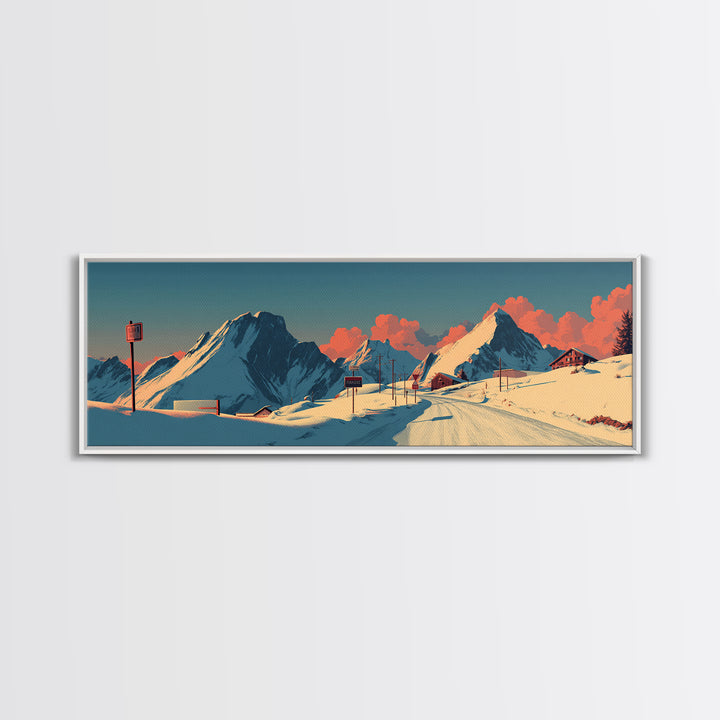 Swiss Alps Ski Poster Canvas Print, Travel Poster(2), Travel Poster, Living Room Decor, Fine Art, Voyage, Textured Painting, TPO-3x1-24