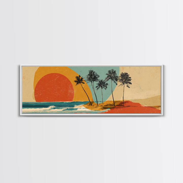 Hawaii Surf and Palm Tree Poster Framed Canvas Print, Travel Poster(2), Gallery Wall Set, Living Room Decor, Fine Art, Voyage, TPO-3x1-73