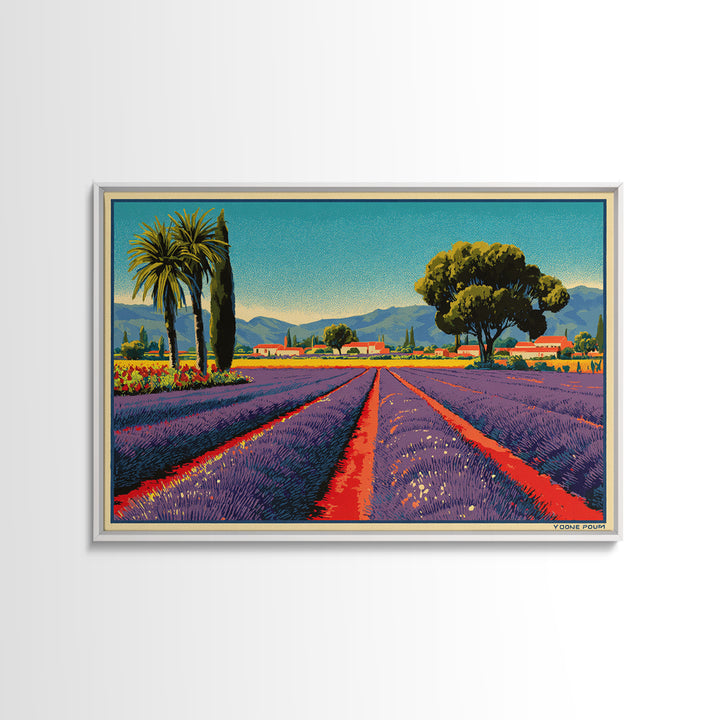 Provence Lavender Field Poster Framed Canvas Print, Travel Poster(2), Poster Art, Living Room Decor, Fine Art, Voyage, TPO-3x2-27
