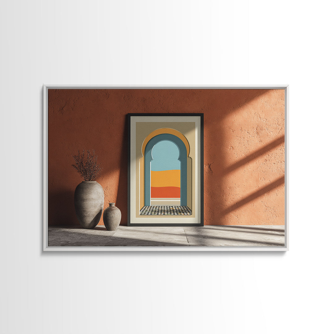 Marrakesh Arch and Tile Pattern Poster Framed Canvas Print, Travel Poster(2), Digital Download Art, Living Room Decor, Voyage, TPO-3x2-45
