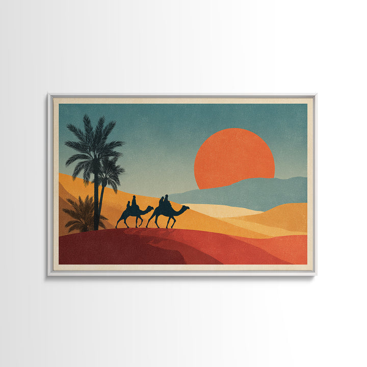 Moroccan Desert Caravan Travel Poster Framed Canvas Print, Travel Poster(2), Luxury Decor, Living Room Decor, Fine Art, Voyage, TPO-3x2-59