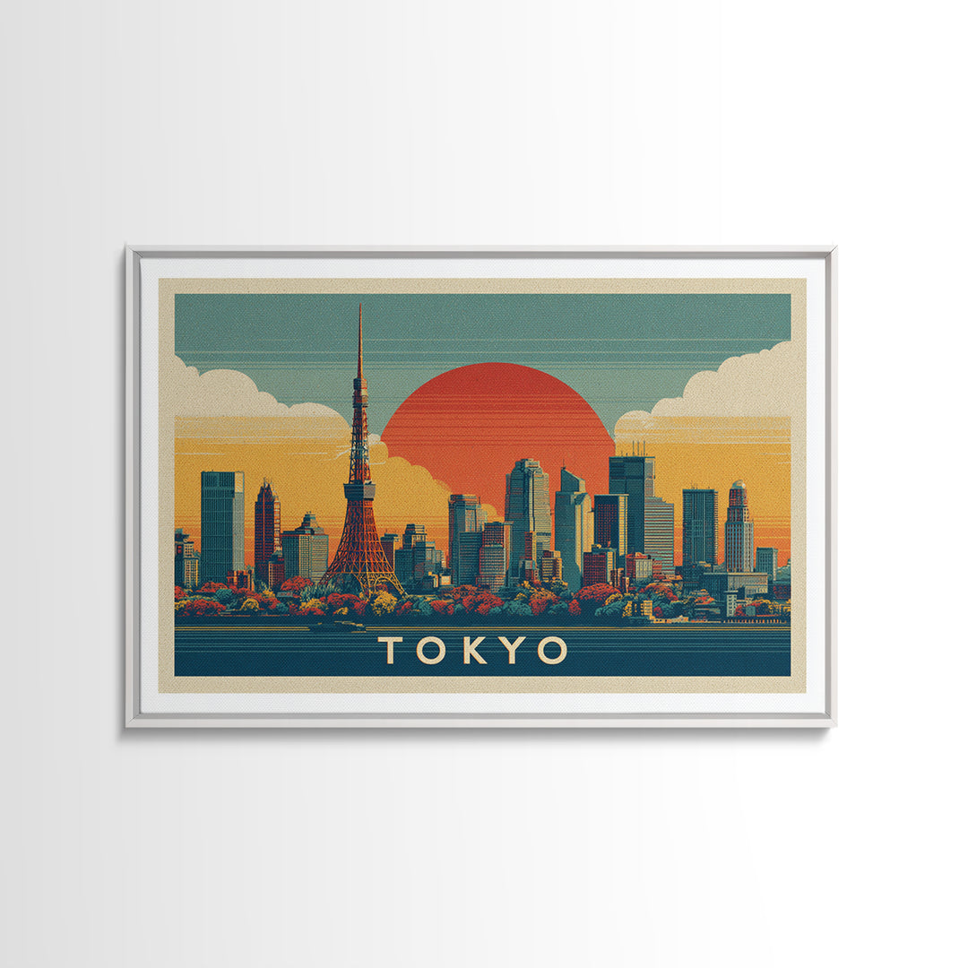 Tokyo Night Skyline Framed Canvas Print, Travel Poster(2), City Wall Art, Living Room Decor, Fine Art, Voyage, Luxury Decor, TPO-3x2-81