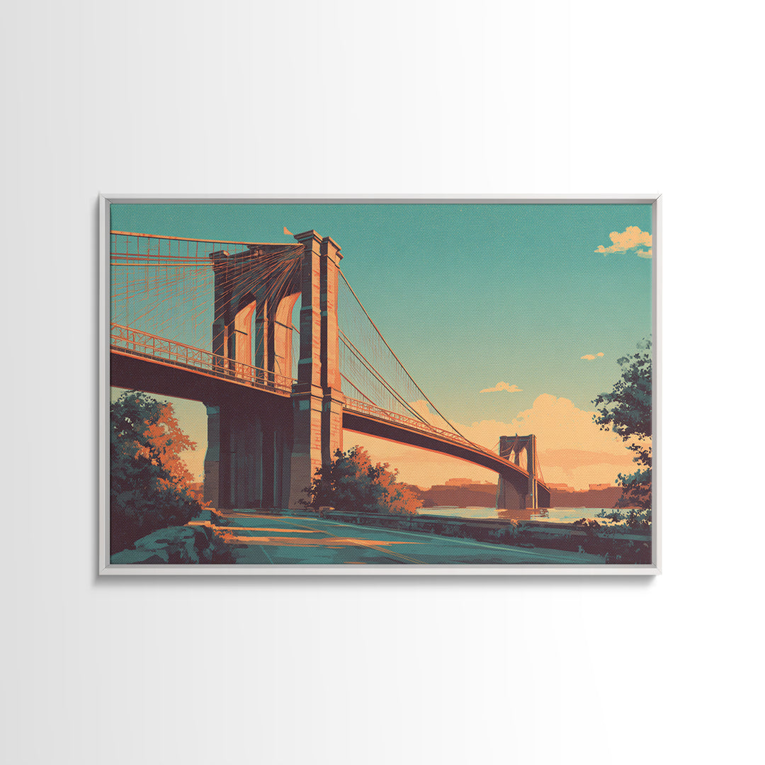 New York Bridge at Sunrise Framed Canvas Print, Travel Poster(2), Digital Download Art, Living Room Decor, Fine Art, Voyage, TPO-3x2-82