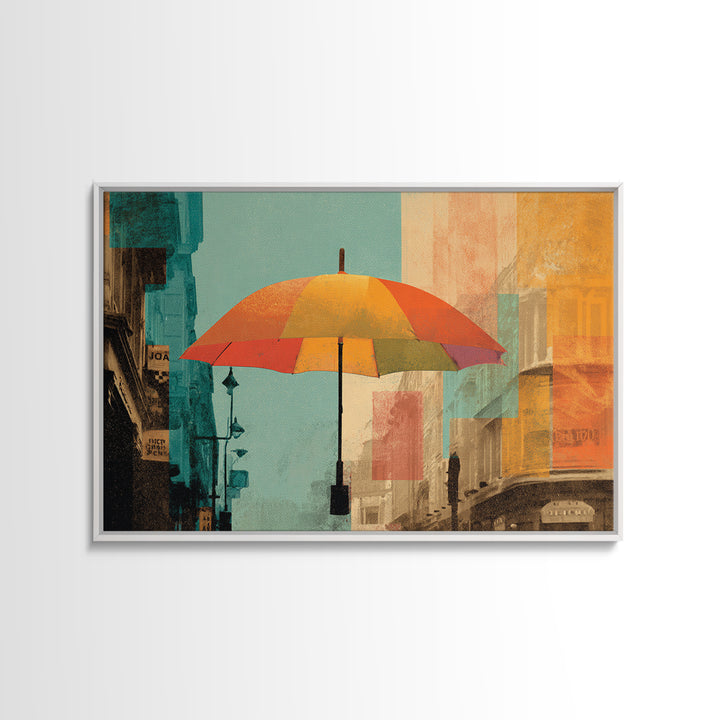 London Rainy Street Umbrella Graphic Framed Canvas Print, Travel Poster(2), Downloadable Prints, Living Room Decor, Voyage, TPO-3x2-86