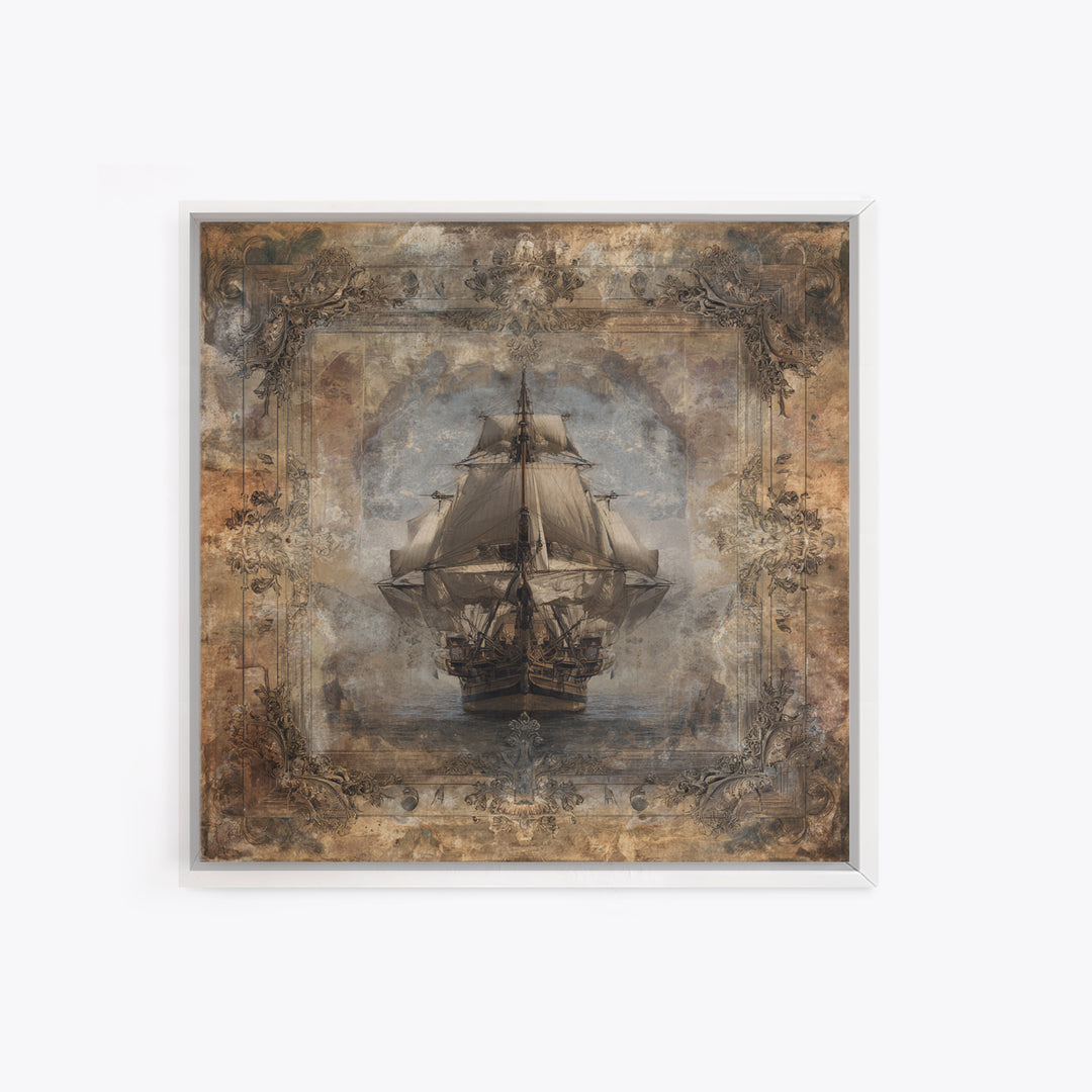 Ship at Sea Canvas Print, Traditional Art, Indian Decor, Living Room Decor, Fine Art, Classic, Luxury Decor, Textured Painting, TRA-1x1-14