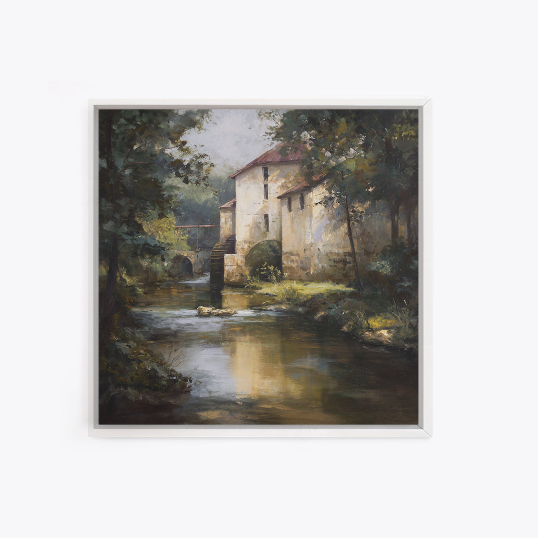 Watermill Beside a Quiet Stream Canvas Print, Traditional Art, Gallery Decor, Living Room Decor, Fine Art, Classic, Wall Art, TRA-1x1-17