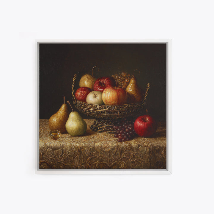 Basket of Apples and Pears on Linen Canvas Print, Traditional Art, Custom Art, Living Room Decor, Abstract Art, Classic, TRA-1x1-18