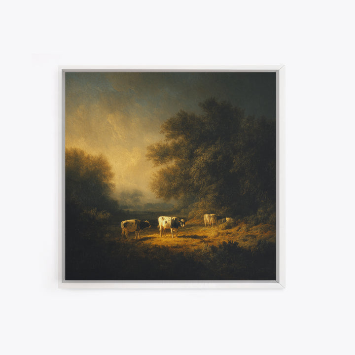 Pastoral Countryside with Cows in Field Canvas Print, Traditional Art, Japanese Art, Living Room Decor, Fine Art, Classic, TRA-1x1-31
