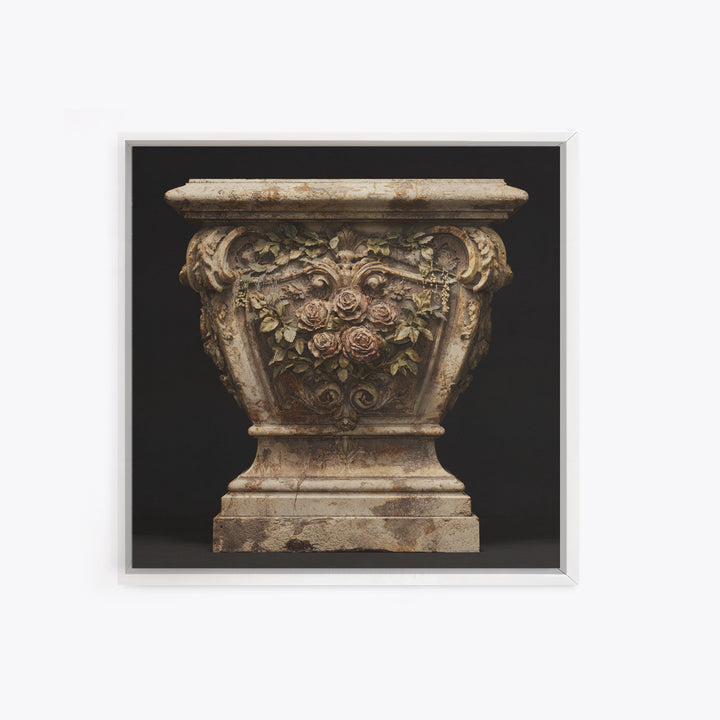 Garden Urn with Roses and Ivy Framed Canvas Print, Traditional Art, Art, Living Room Decor, Oil Painting, Classic, TRA-1x1-48