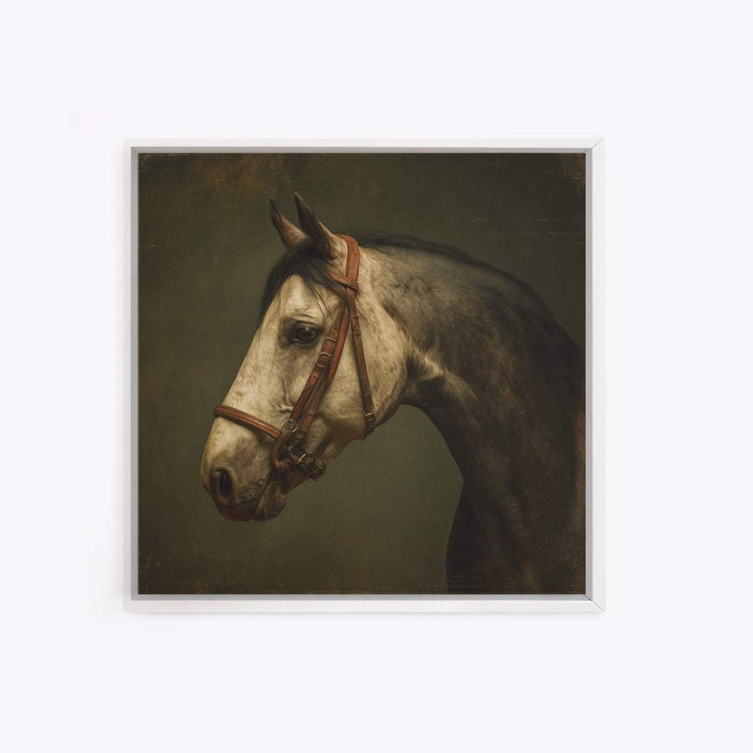 Realistic Horse Portrait Framed Canvas Print, Traditional Art, Dark Art, Living Room Decor, Oil Painting, Classic, TRA-1x1-51
