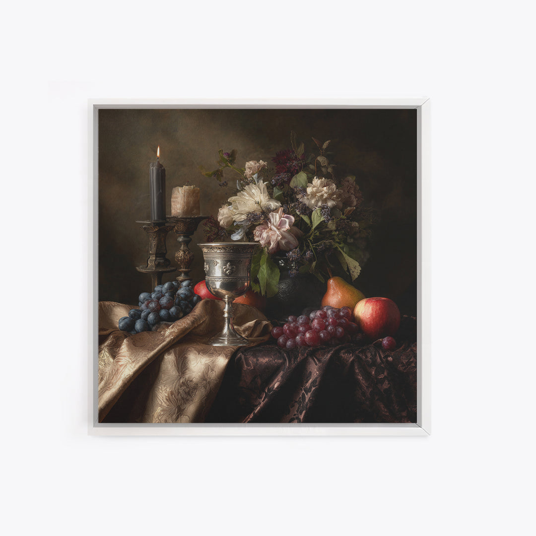 Dutch Fruit and Silver Goblet Still Life Framed Canvas Print, Traditional Art, Japanese Art, Living Room Decor, Classic, TRA-1x1-52