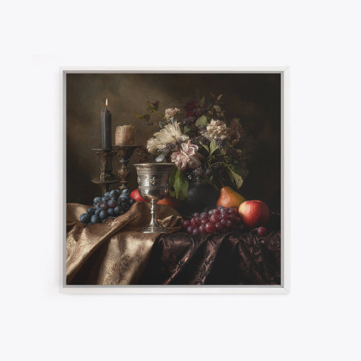 Dutch Fruit and Silver Goblet Still Life Framed Canvas Print, Traditional Art, Japanese Art, Living Room Decor, Classic, TRA-1x1-52