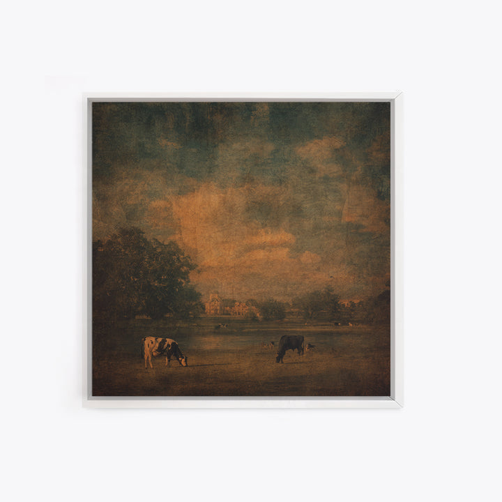 Pastoral Countryside with Cows in Field Framed Canvas Print, Traditional Art, Artwork, Living Room Decor, Fine Art, Classic, TRA-1x1-7