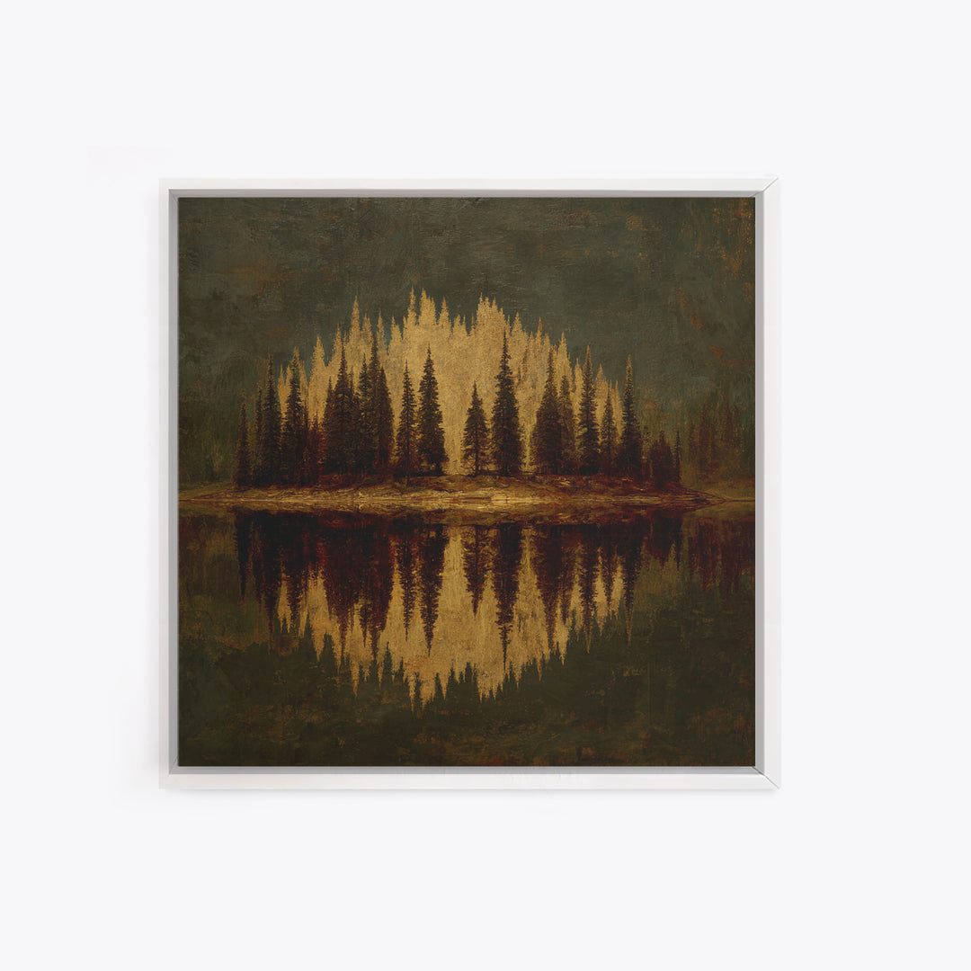Mountain Lake with Pine Forest Reflection Canvas Print, Traditional Art, Art, Living Room Decor, Oil Painting, Classic, TRA-1x1-81