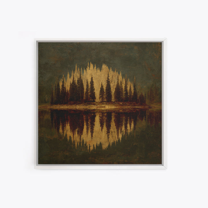 Mountain Lake with Pine Forest Reflection Canvas Print, Traditional Art, Art, Living Room Decor, Oil Painting, Classic, TRA-1x1-81