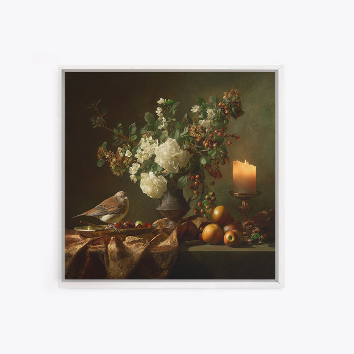 Bird Study on a Flowering Branch Canvas Print, Traditional Art, Boho Decor, Living Room Decor, Fine Art, Classic, Painting, TRA-1x1-82