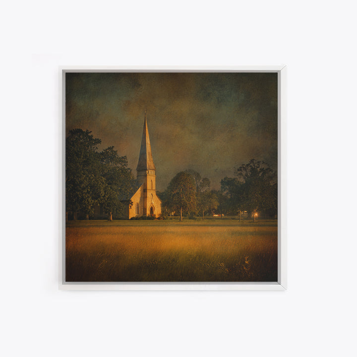 Church Steeple Across Rural Meadow Canvas Print, Traditional Art, Minimalist Decor, Living Room Decor, Oil Painting, Classic, TRA-1x1-85