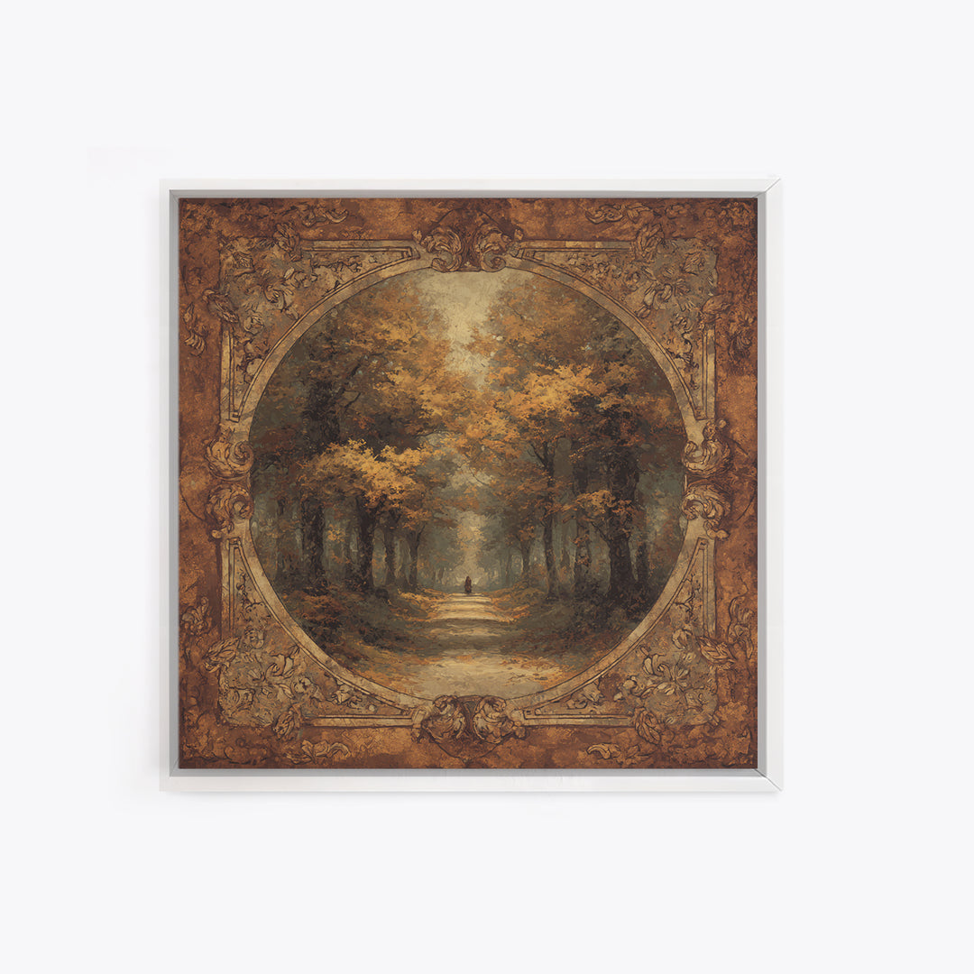 Autumn Forest Road Framed Canvas Print, Traditional Art, Minimalist Decor, Living Room Decor, Oil Painting, Classic, Boho, TRA-1x1-88